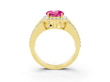 Yellow gold Round Cut Halo Pink Sapphire Ring with Split Shank and Four-Prong Setting_39