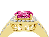 Yellow gold Round Cut Halo Pink Sapphire Ring with Split Shank and Four-Prong Setting_40