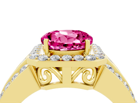 Yellow gold Round Cut Halo Pink Sapphire Ring with Split Shank and Four-Prong Setting_40