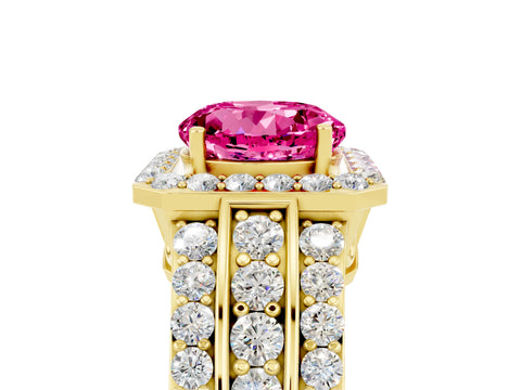 Yellow gold Round Cut Halo Pink Sapphire Ring with Split Shank and Four-Prong Setting_41
