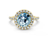 Yellow gold Round Cut Halo Round Diamond Pavé Band Four-Prong Ring