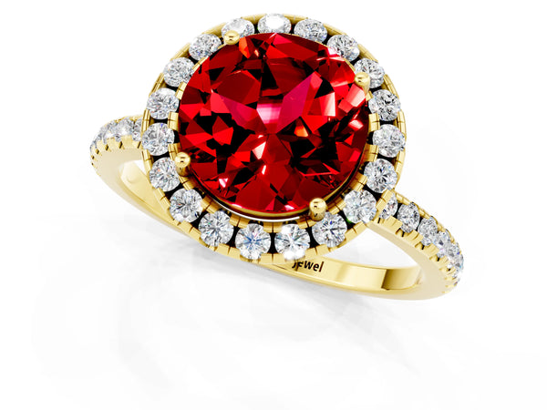 Yellow gold Round Cut Halo Round Diamond Pavé Band Four-Prong Ring