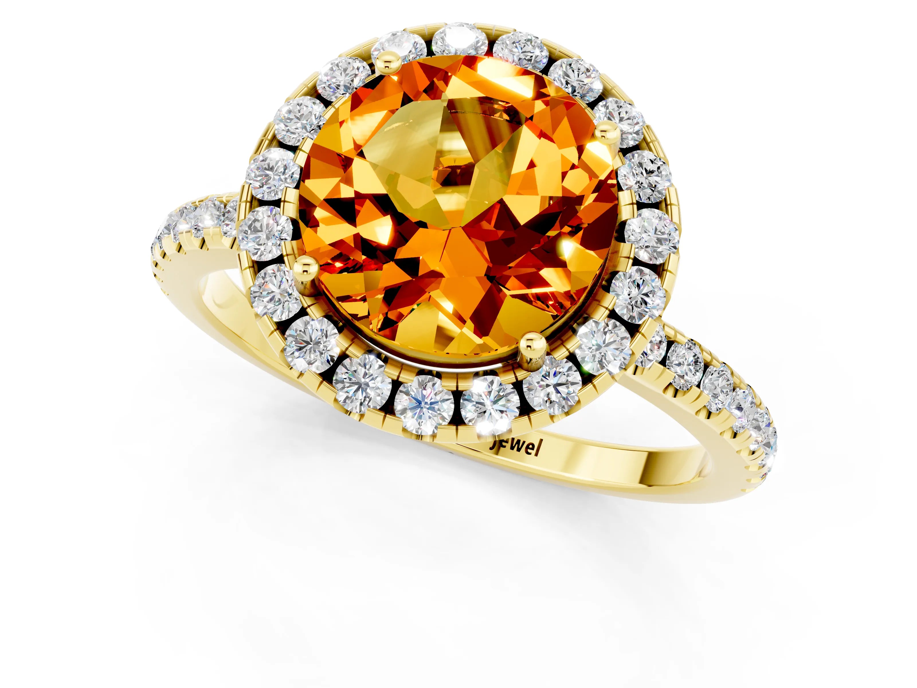 Yellow gold Round Cut Halo Round Diamond Pavé Band Four-Prong Ring_1