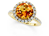 Yellow gold Round Cut Halo Round Diamond Pavé Band Four-Prong Ring_1