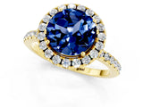 Yellow gold Round Cut Halo Round Diamond Pavé Band Four-Prong Ring_1