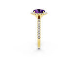 Yellow gold Round Cut Halo Round Diamond Pavé Band Four-Prong Ring_2