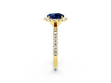 Yellow gold Round Cut Halo Round Diamond Pavé Band Four-Prong Ring_2