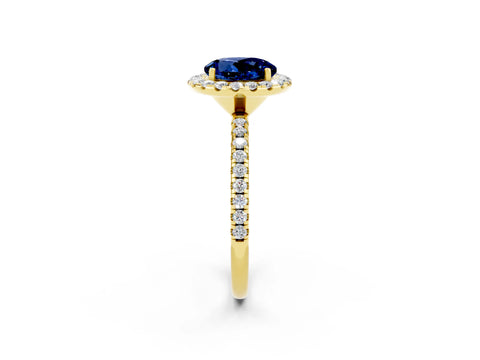 Yellow gold Round Cut Halo Round Diamond Pavé Band Four-Prong Ring_2