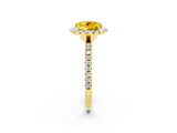 Yellow gold Round Cut Halo Round Diamond Pavé Band Four-Prong Ring_2
