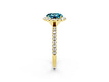 Yellow gold Round Cut Halo Round Diamond Pavé Band Four-Prong Ring_2
