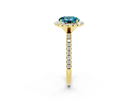 Yellow gold Round Cut Halo Round Diamond Pavé Band Four-Prong Ring_2