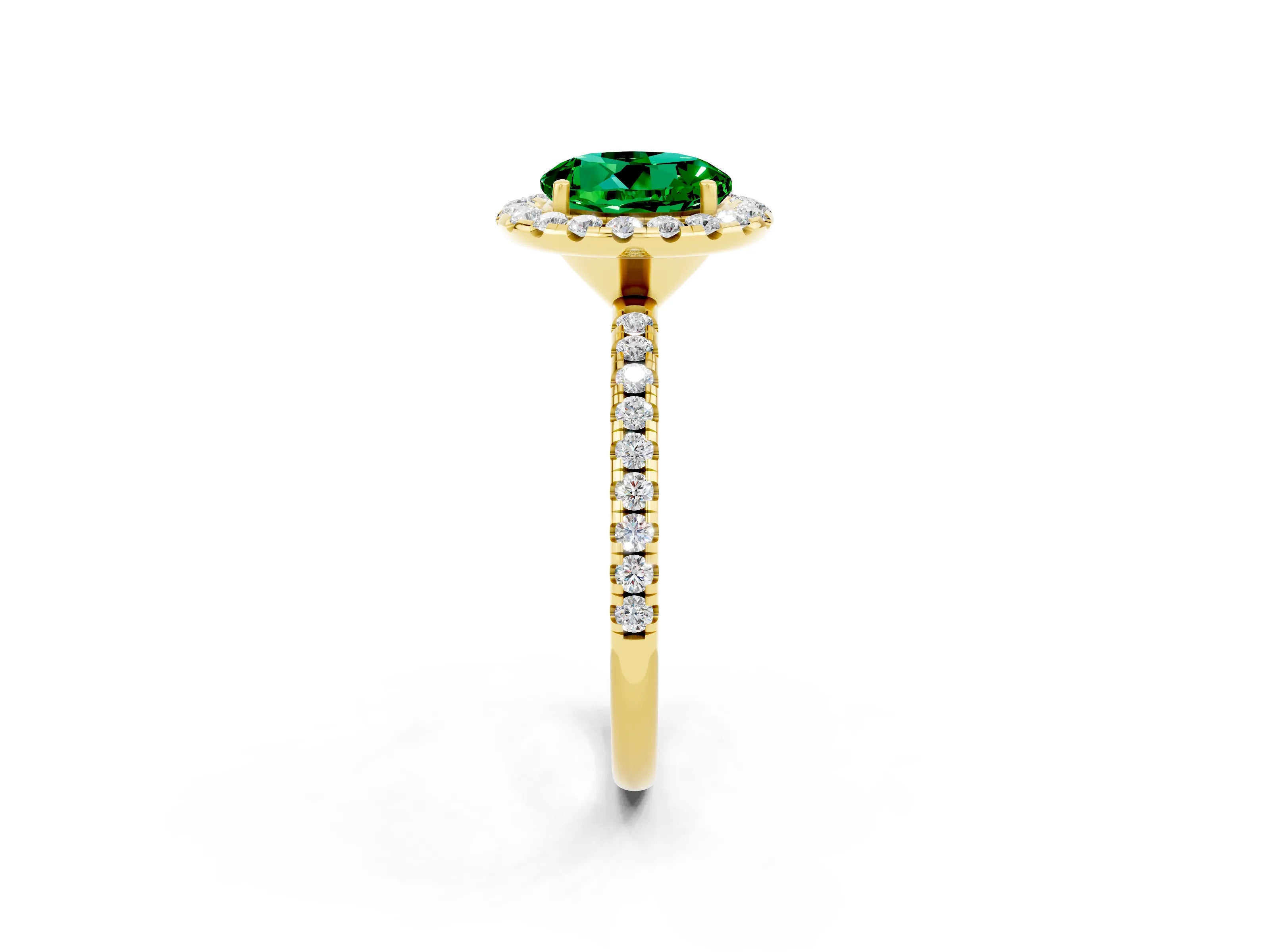 Yellow gold Round Cut Halo Round Diamond Pavé Band Four-Prong Ring_2