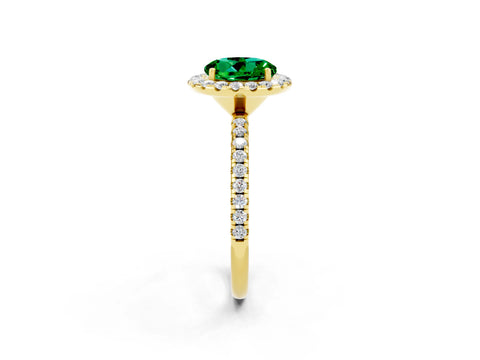 Yellow gold Round Cut Halo Round Diamond Pavé Band Four-Prong Ring_2