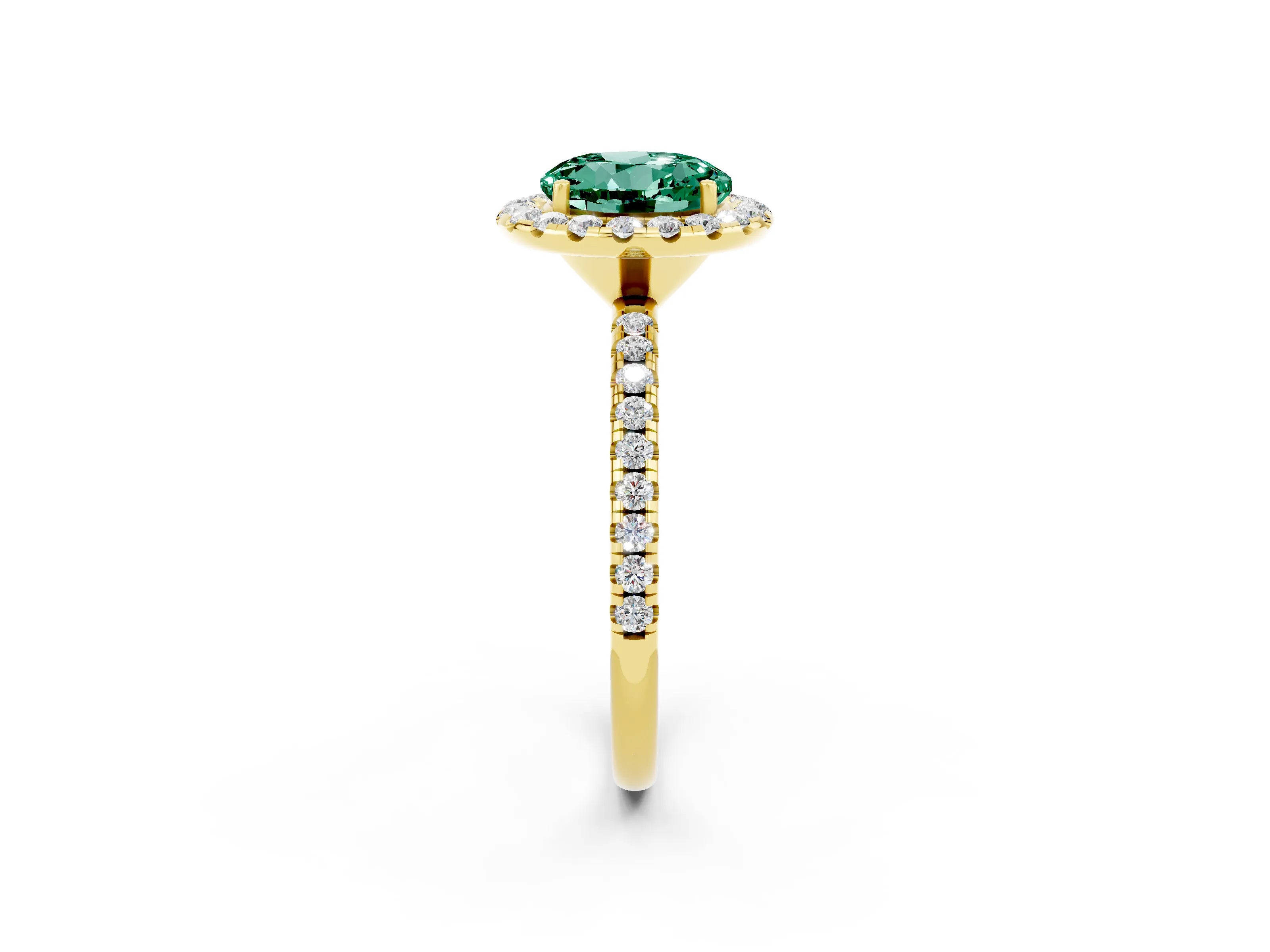 Yellow gold Round Cut Halo Round Diamond Pavé Band Four-Prong Ring_2