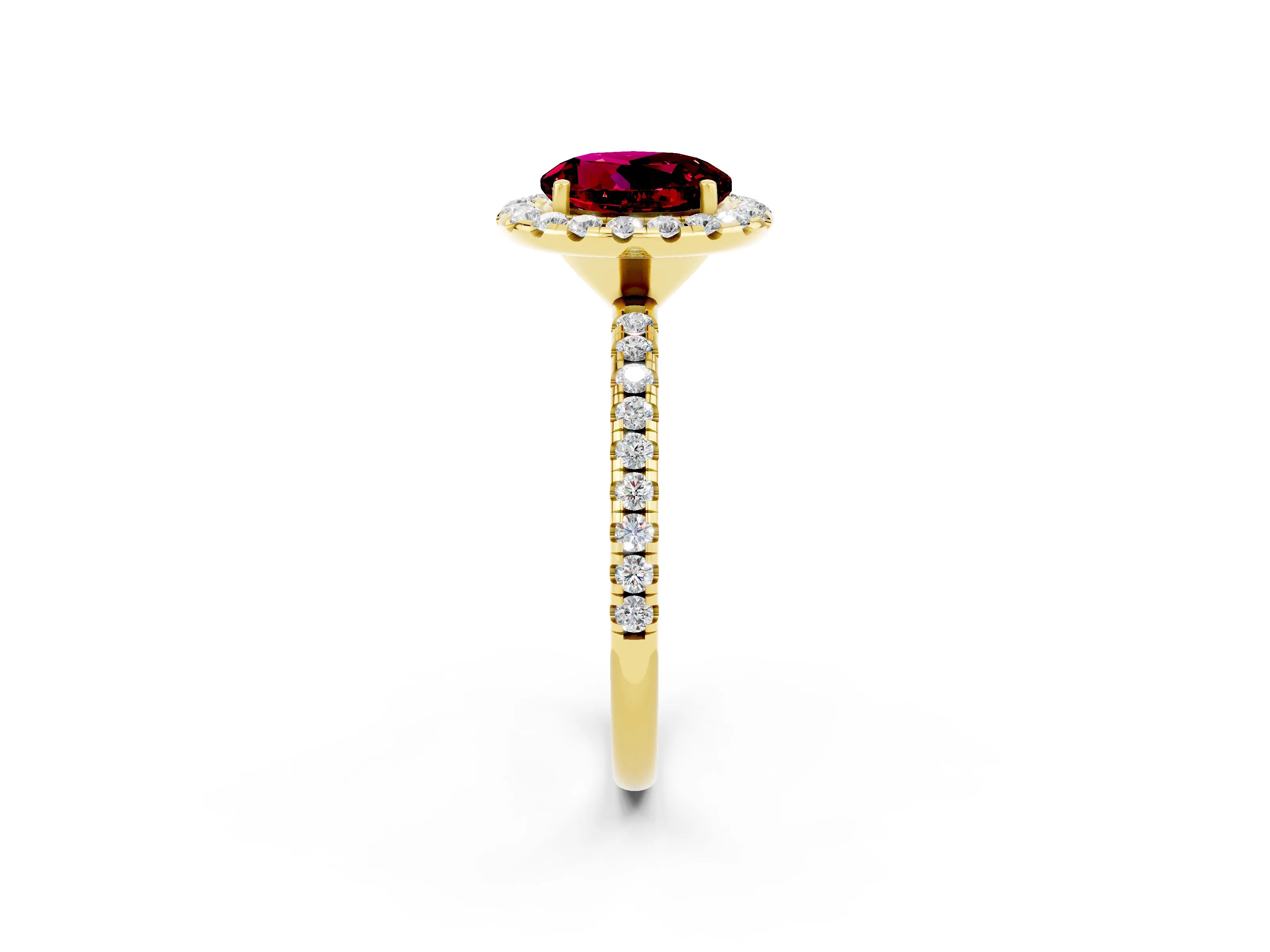 Yellow gold Round Cut Halo Round Diamond Pavé Band Four-Prong Ring_2