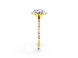 Yellow gold Round Cut Halo Round Diamond Pavé Band Four-Prong Ring_2