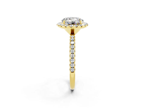 Yellow gold Round Cut Halo Round Diamond Pavé Band Four-Prong Ring_2