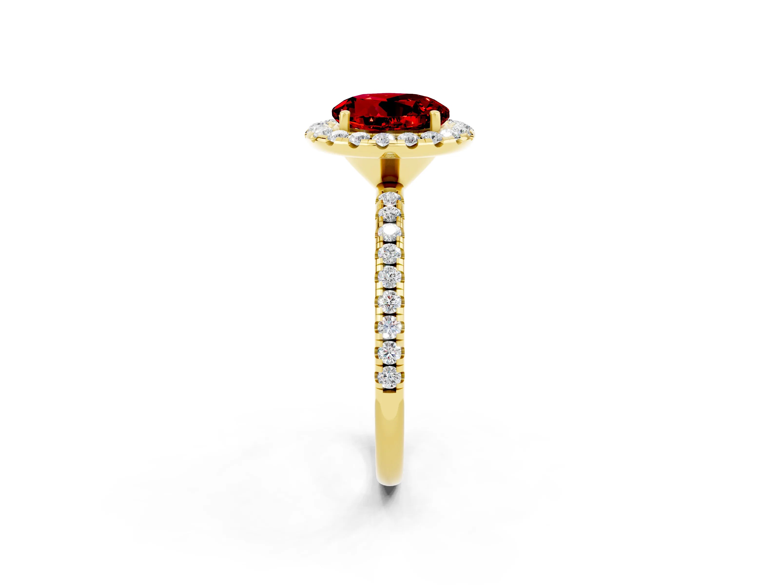 Yellow gold Round Cut Halo Round Diamond Pavé Band Four-Prong Ring_2