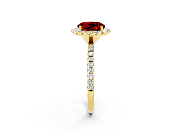 Yellow gold Round Cut Halo Round Diamond Pavé Band Four-Prong Ring
