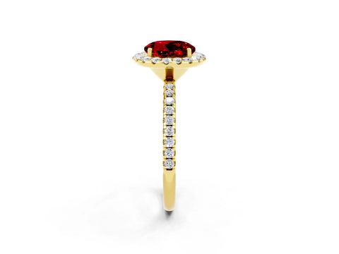 Yellow gold Round Cut Halo Round Diamond Pavé Band Four-Prong Ring_2