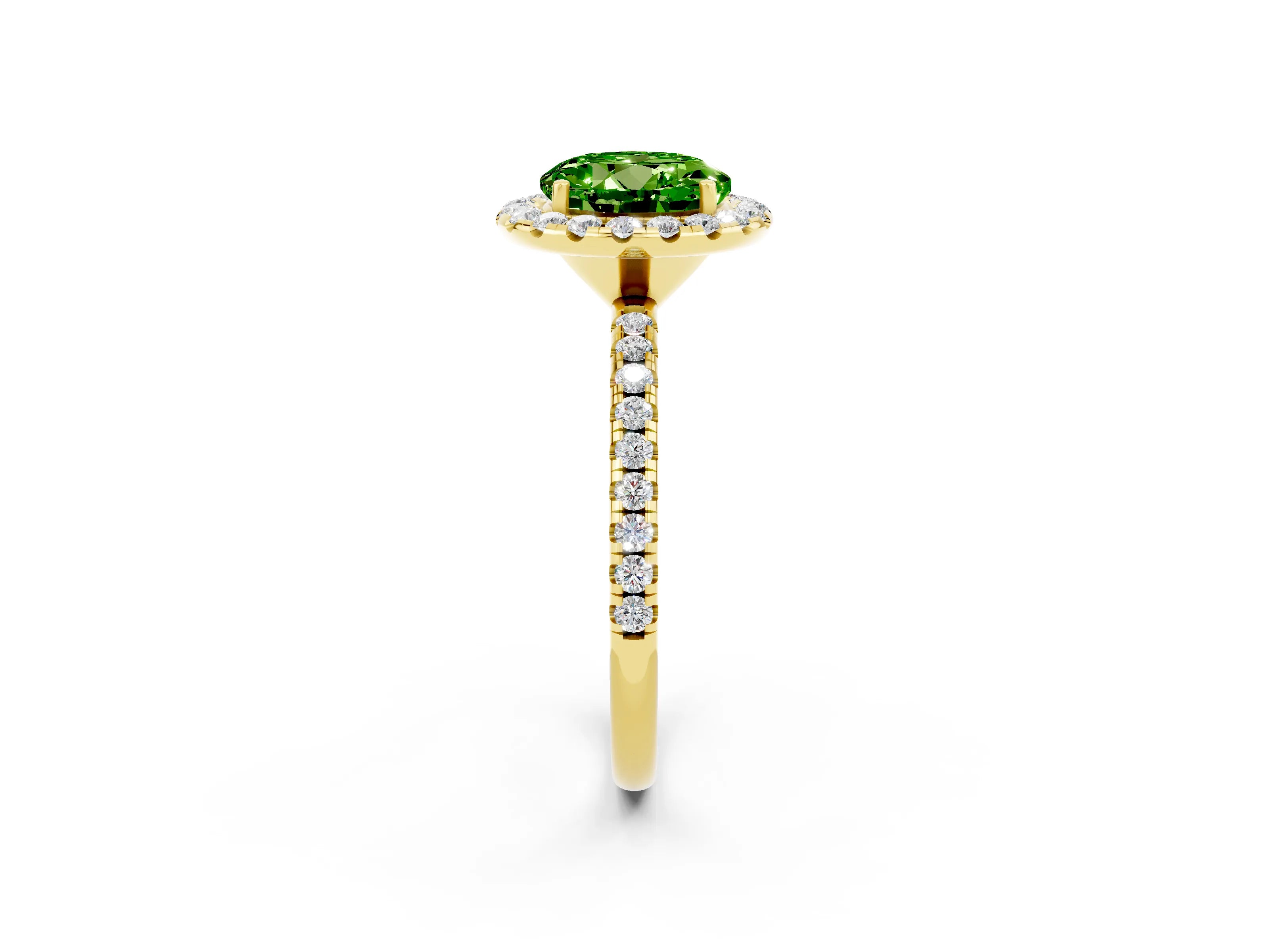 Yellow gold Round Cut Halo Round Diamond Pavé Band Four-Prong Ring_2