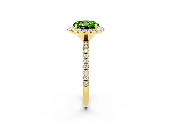 Yellow gold Round Cut Halo Round Diamond Pavé Band Four-Prong Ring