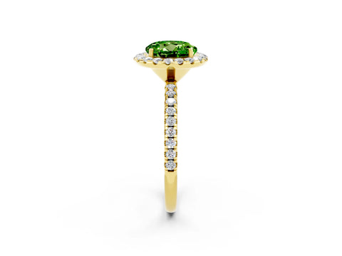 Yellow gold Round Cut Halo Round Diamond Pavé Band Four-Prong Ring_2