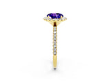 Yellow gold Round Cut Halo Round Diamond Pavé Band Four-Prong Ring_2