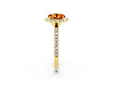 Yellow gold Round Cut Halo Round Diamond Pavé Band Four-Prong Ring_2
