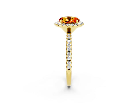 Yellow gold Round Cut Halo Round Diamond Pavé Band Four-Prong Ring_2