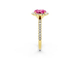 Yellow gold Round Cut Halo Round Diamond Pavé Band Four-Prong Ring_2