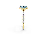 Yellow gold Round Cut Halo Round Diamond Pavé Band Four-Prong Ring_2