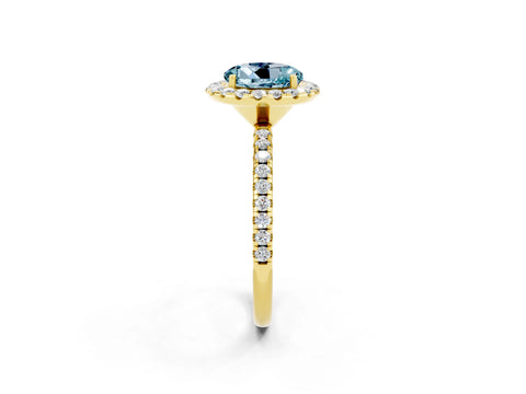 Yellow gold Round Cut Halo Round Diamond Pavé Band Four-Prong Ring_2