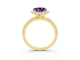 Yellow gold Round Cut Halo Round Diamond Pavé Band Four-Prong Ring_3