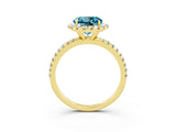 Yellow gold Round Cut Halo Round Diamond Pavé Band Four-Prong Ring_3