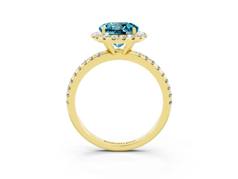 Yellow gold Round Cut Halo Round Diamond Pavé Band Four-Prong Ring_3