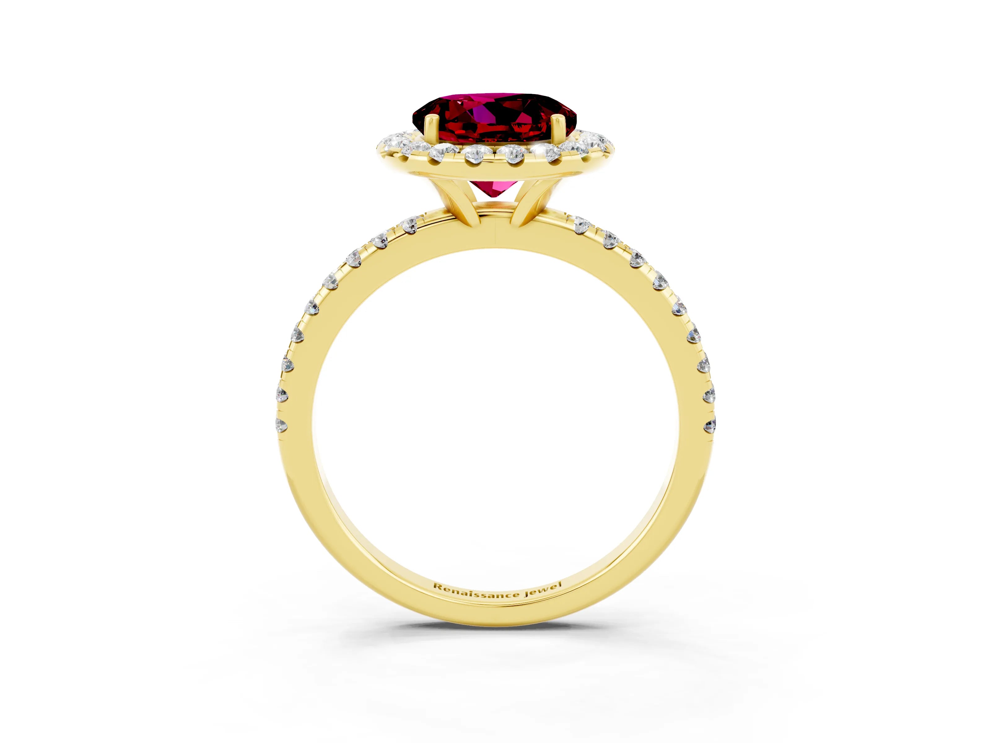 Yellow gold Round Cut Halo Round Diamond Pavé Band Four-Prong Ring_3
