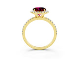 Yellow gold Round Cut Halo Round Diamond Pavé Band Four-Prong Ring_3