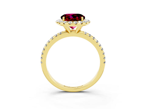 Yellow gold Round Cut Halo Round Diamond Pavé Band Four-Prong Ring_3
