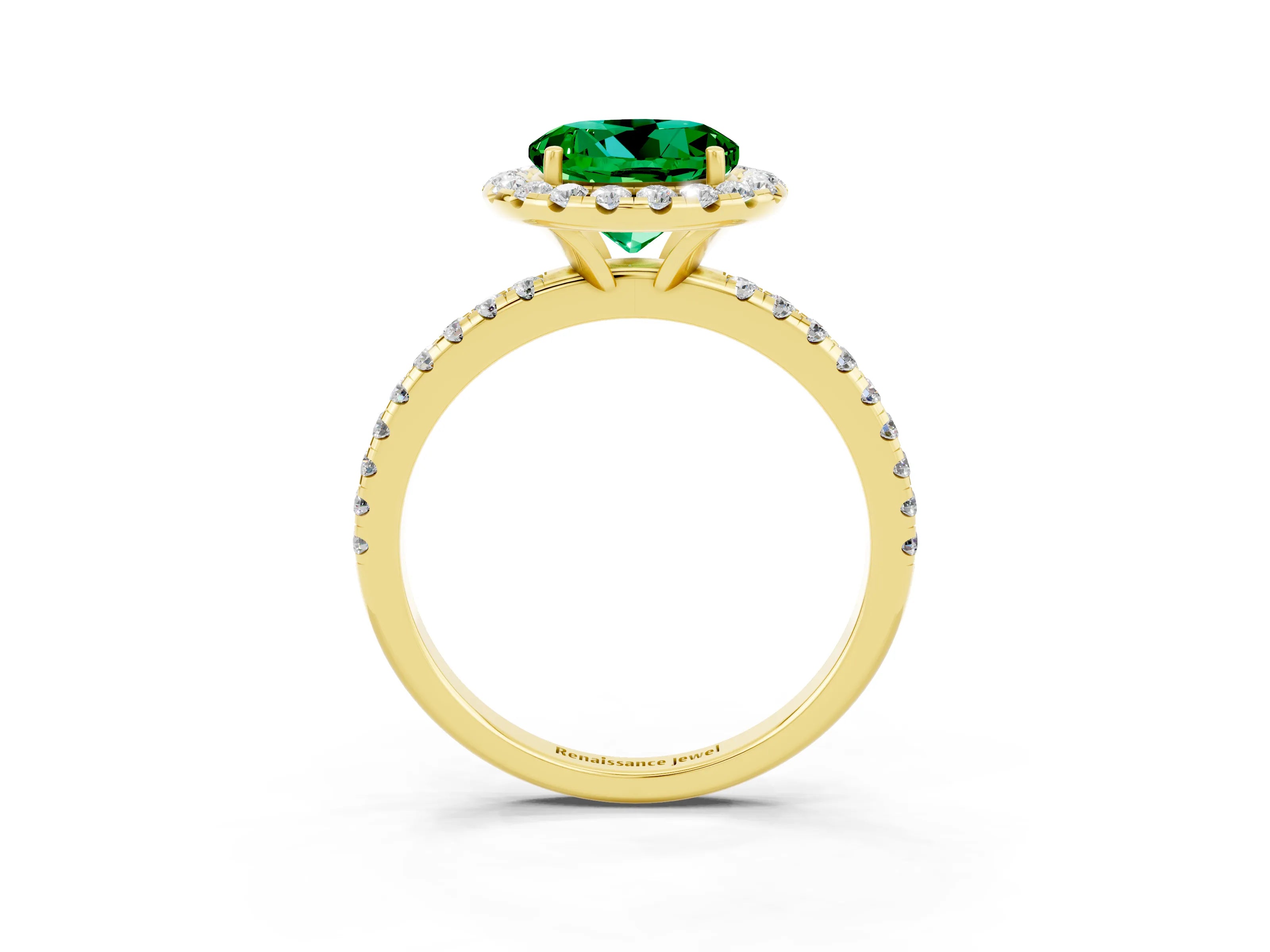 Yellow gold Round Cut Halo Round Diamond Pavé Band Four-Prong Ring_3