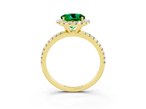 Yellow gold Round Cut Halo Round Diamond Pavé Band Four-Prong Ring_3