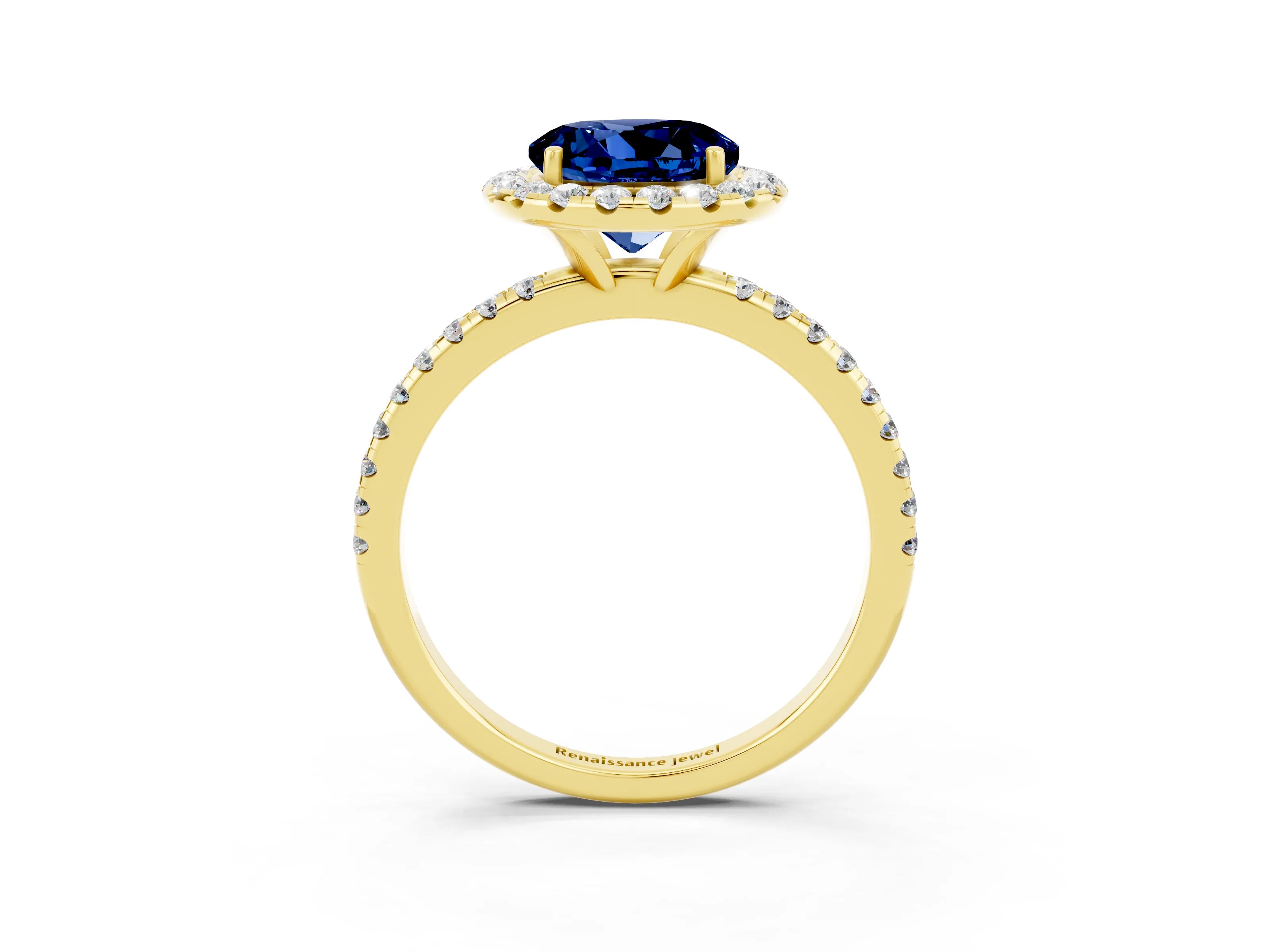 Yellow gold Round Cut Halo Round Diamond Pavé Band Four-Prong Ring_3
