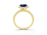 Yellow gold Round Cut Halo Round Diamond Pavé Band Four-Prong Ring_3