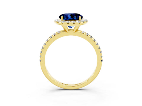Yellow gold Round Cut Halo Round Diamond Pavé Band Four-Prong Ring_3
