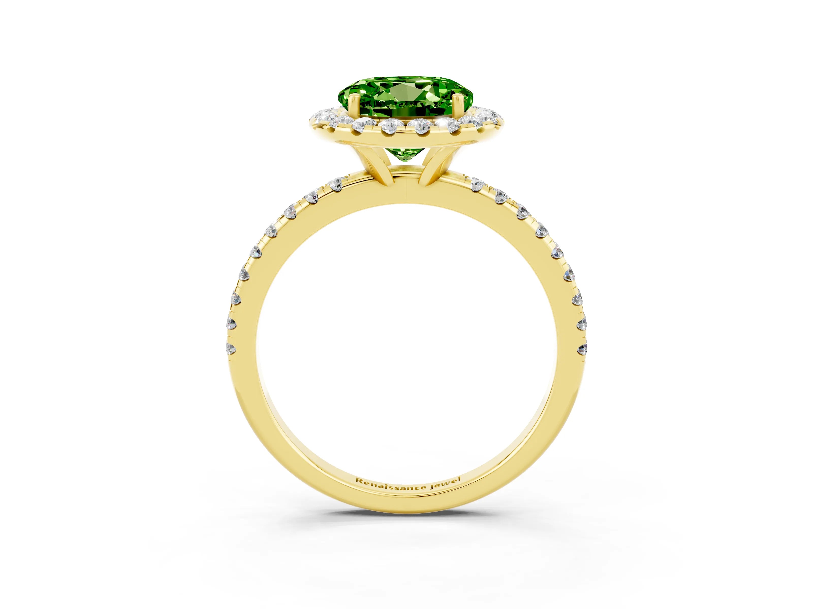 Yellow gold Round Cut Halo Round Diamond Pavé Band Four-Prong Ring_3