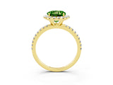 Yellow gold Round Cut Halo Round Diamond Pavé Band Four-Prong Ring_3