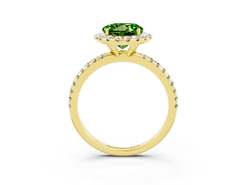 Yellow gold Round Cut Halo Round Diamond Pavé Band Four-Prong Ring_3