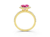Yellow gold Round Cut Halo Round Diamond Pavé Band Four-Prong Ring_3