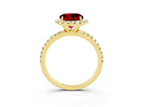 Yellow gold Round Cut Halo Round Diamond Pavé Band Four-Prong Ring_3