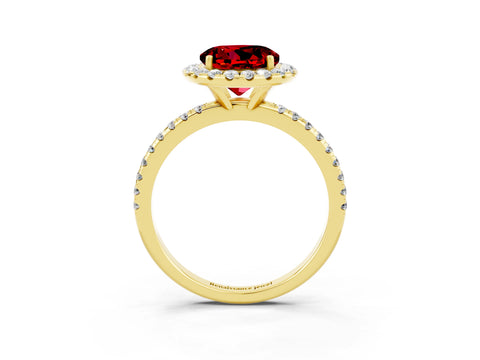Yellow gold Round Cut Halo Round Diamond Pavé Band Four-Prong Ring_3